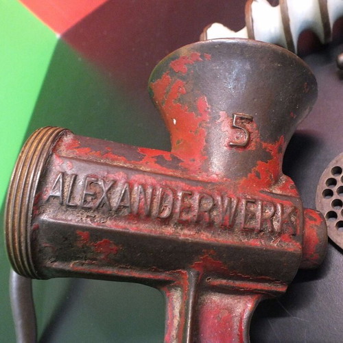 Alexanderwerk Antique Metal Meat Grinder with Wooden Handle