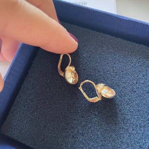 Earrings with stone and zircon new, bronze-orange shade