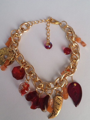 Gold bracelet with red charms new handmade