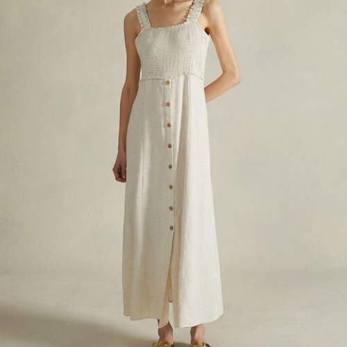 Zara long cotton dress beige boho chic romantic minimal XS used