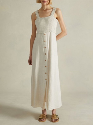 Zara long cotton dress beige boho chic romantic minimal XS used