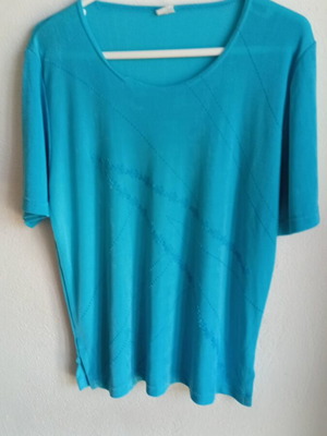 Women's turquoise blouse with subtle embroidery and rhinestones, size L, like new