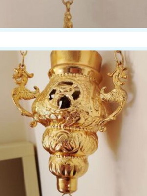 Hanging brass gold-plated religious lamp used