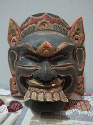Vintage Wooden Handmade Mask from Bali 1980s