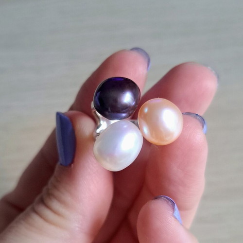 Apriati Ring No.54 Silver 925 with 3 Natural Pearls, like new