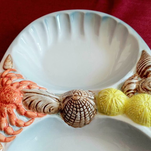 Porcelain serving platter new with summer seafood motifs