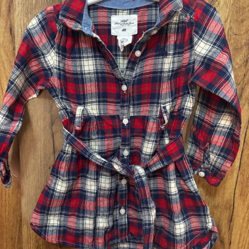 H&M dress 9-12M used with checkered pattern and belt