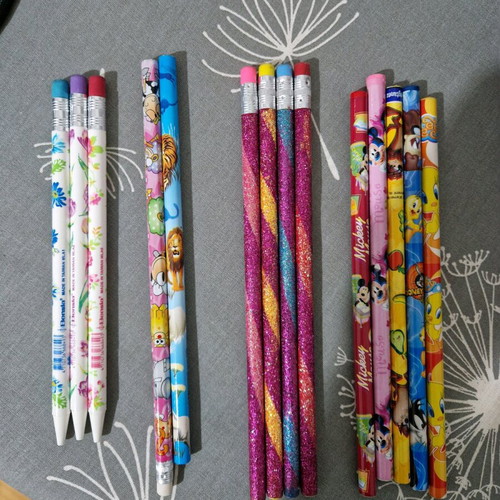Pencils new from collection with flower, animal, glitter, Mickey Mouse designs
