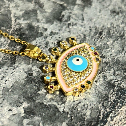 Multicolored Eye Pendant with Zircon from Stainless Gold-Plated Steel
