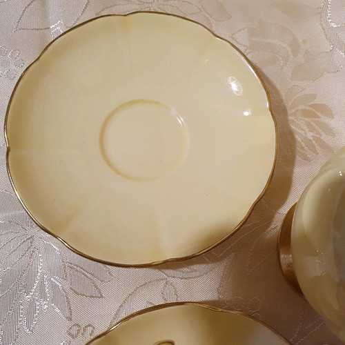 Carlton Ware tea set for two used, Rita series, hand-applied gold trim