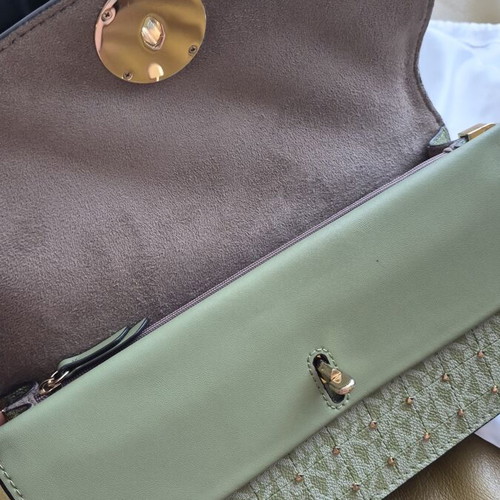 Michael Kors women's shoulder bag, green leather, 25x15x8 cm