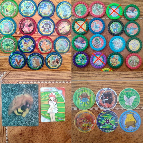 Pokemon Cards and Tazos Collection used, 34 pieces including 3D and Metal