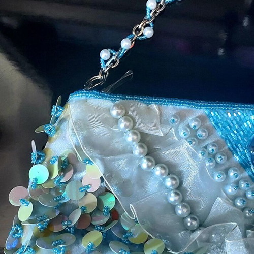 Evening shoulder bag satin blue turquoise like new