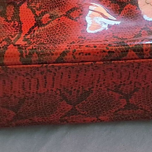 Vintage vinyl shoulder bag with red Python print, like new
