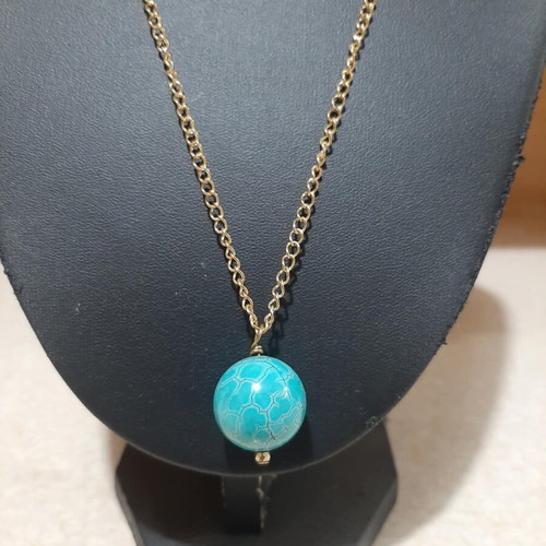 Necklace with chalcedony in steel new, length 80 cm