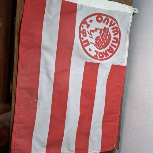 Vintage Olympiakos flag used with stand