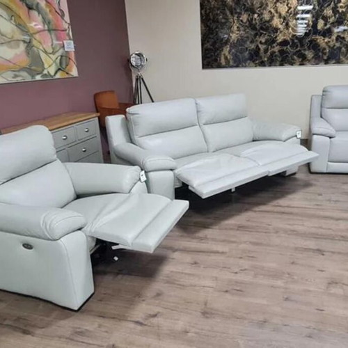 Italian gray leather sofa set Moreno three-seater and two armchairs new