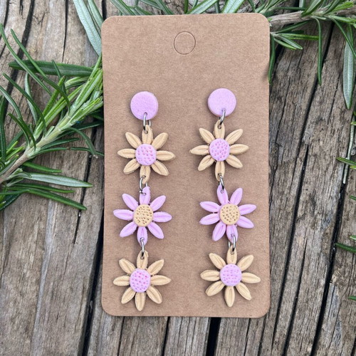 Daisy earrings made of polymer clay new, pink and beige