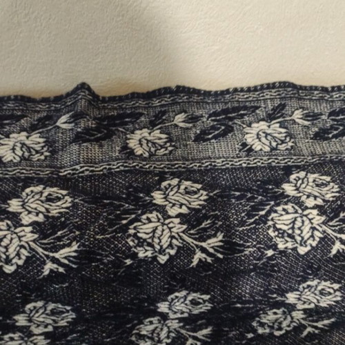 Wool Blanket like new, dark blue with white floral pattern