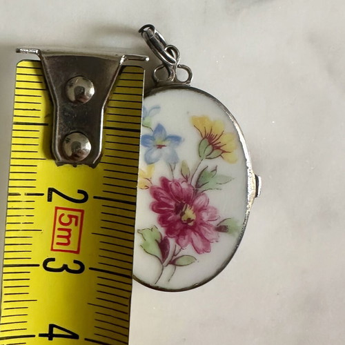Antique photo locket with hand-painted enamel in vintage box used