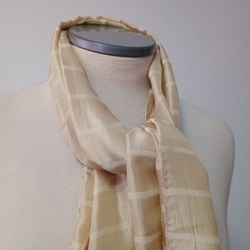 Women's long silk scarf used, beige soufli fabric