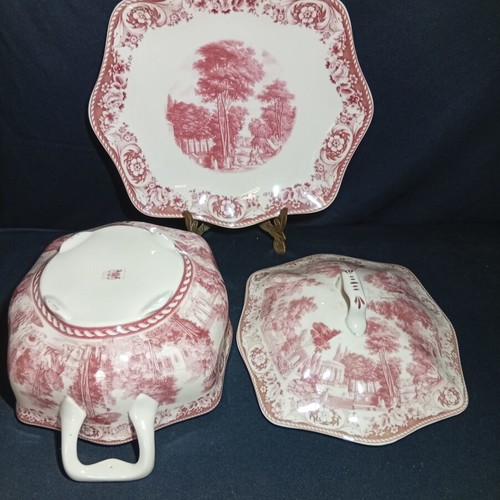Royal Crown Kent Ltd Red Landscape porcelain soup tureen set with tray