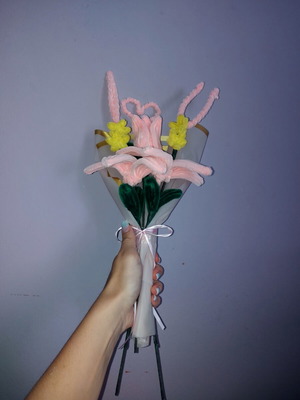 Handmade flower bouquet in pink and yellow shades