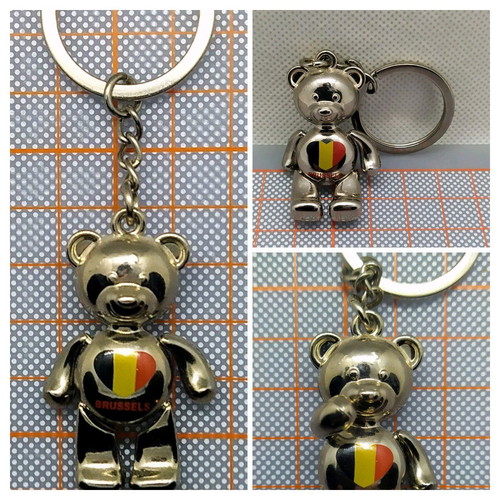 Metal keychain Brussels/Teddy Bear new, silver