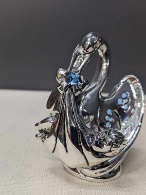 Children's decorative stork figurine with baby new, silver plated with Swarovski
