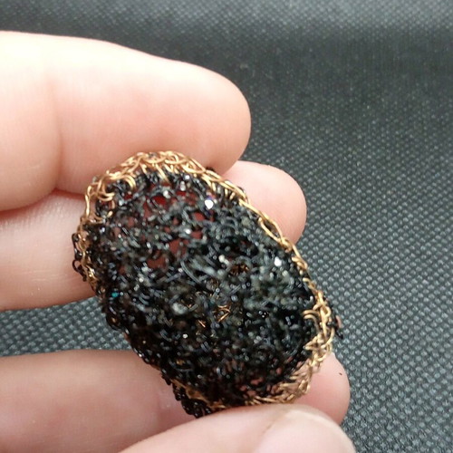 Handmade brass and black wire woven ring size 8