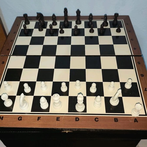Wooden 2-in-1 board game used, chess and backgammon in case