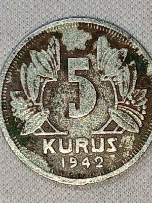 Turkey 5 Kurus Coin 1942 used