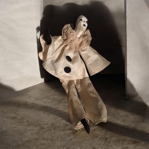 Pierrot vintage sad clown boudoir doll used