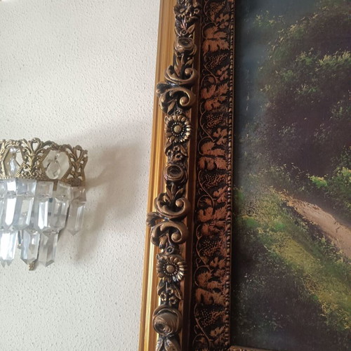Oil painting with carved frame from the previous century, new