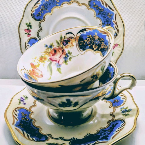 Set of 2 porcelain cups and saucers W Bavaria Germany US Zone used