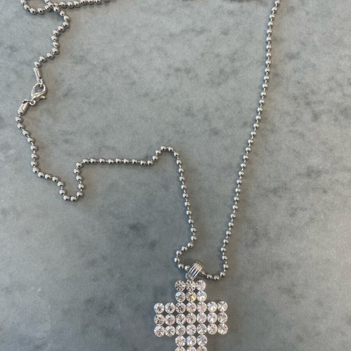 Cross necklace with sparkling rhinestones like new, silver