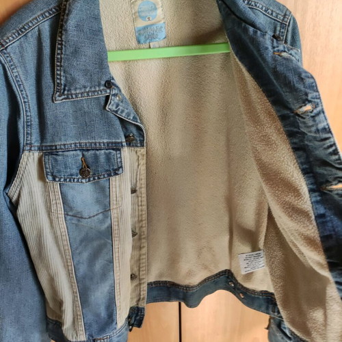 Denim jacket like new, beige and blue, sizes L and XL