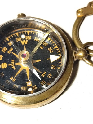 Vintage brass Japanese pocket compass like new with chain