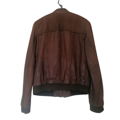 Massimo Dutti leather jacket used, brown, size XS-Small