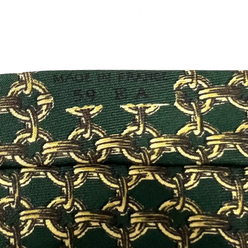Hermes green silk tie used, narrow size, with box