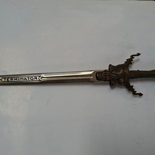 Vintage metal Terminator letter opener, skull handle, 16cm