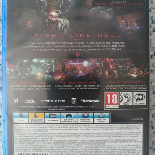 Doom PS4 game like new, European edition PEGI 18