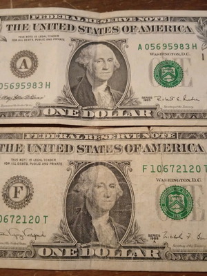 Χαρτονομίσματα 1 dollar μεταχειρισμένα, ΗΠΑ δεκαετίας 80' και 90'