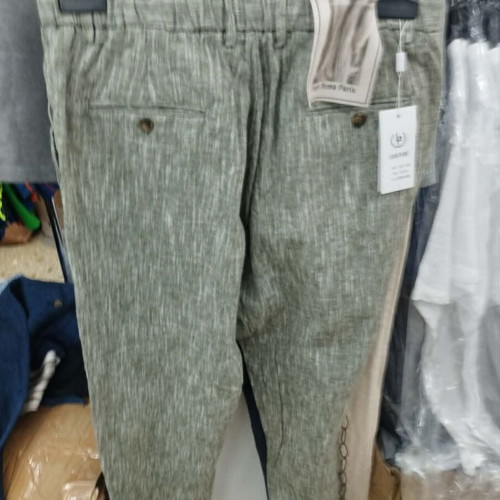 Men's Linen Pants NS-7778 New Olive Green with Drawstrings
