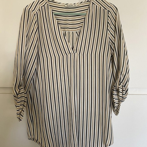 Stradivarius striped blouse shirt, size S, white beige black