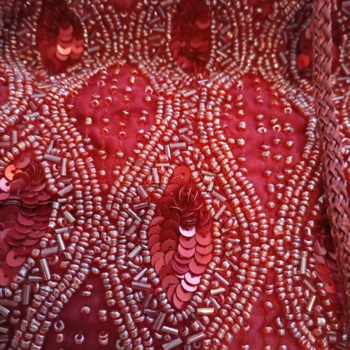 Vintage hand-beaded burgundy shoulder bag, made in India