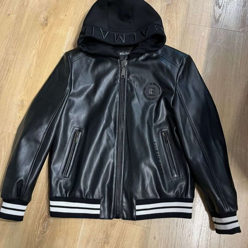 Balmain Bomber Jacket like new, black leather, size 48