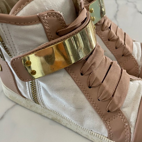 Sneakers BSB No39 used, white and nude, suede and leather