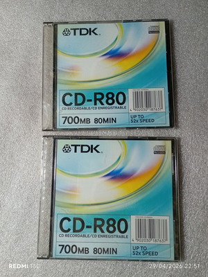 TDK CD-R80 σφραγισμένα, πακέτο 2 τεμαχίων, 700MB, 52x