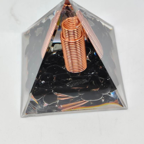 Orgonite pyramid with black obsidian and copper like new